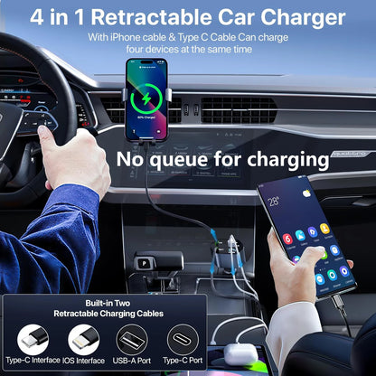 ⚡ SwiftCharge 4-in-1 Retractable Car Charger