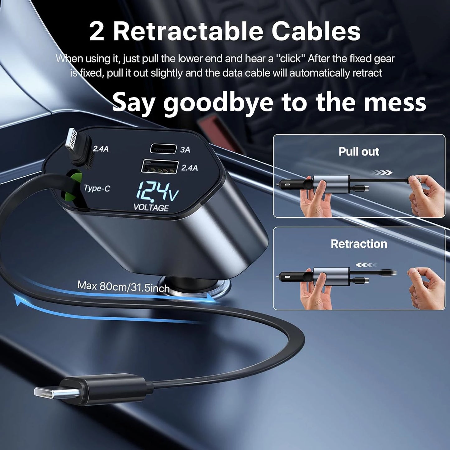 ⚡ SwiftCharge 4-in-1 Retractable Car Charger