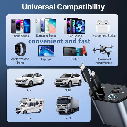 ⚡ SwiftCharge 4-in-1 Retractable Car Charger