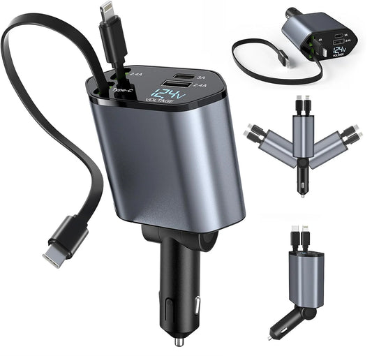 ⚡ SwiftCharge 4-in-1 Retractable Car Charger