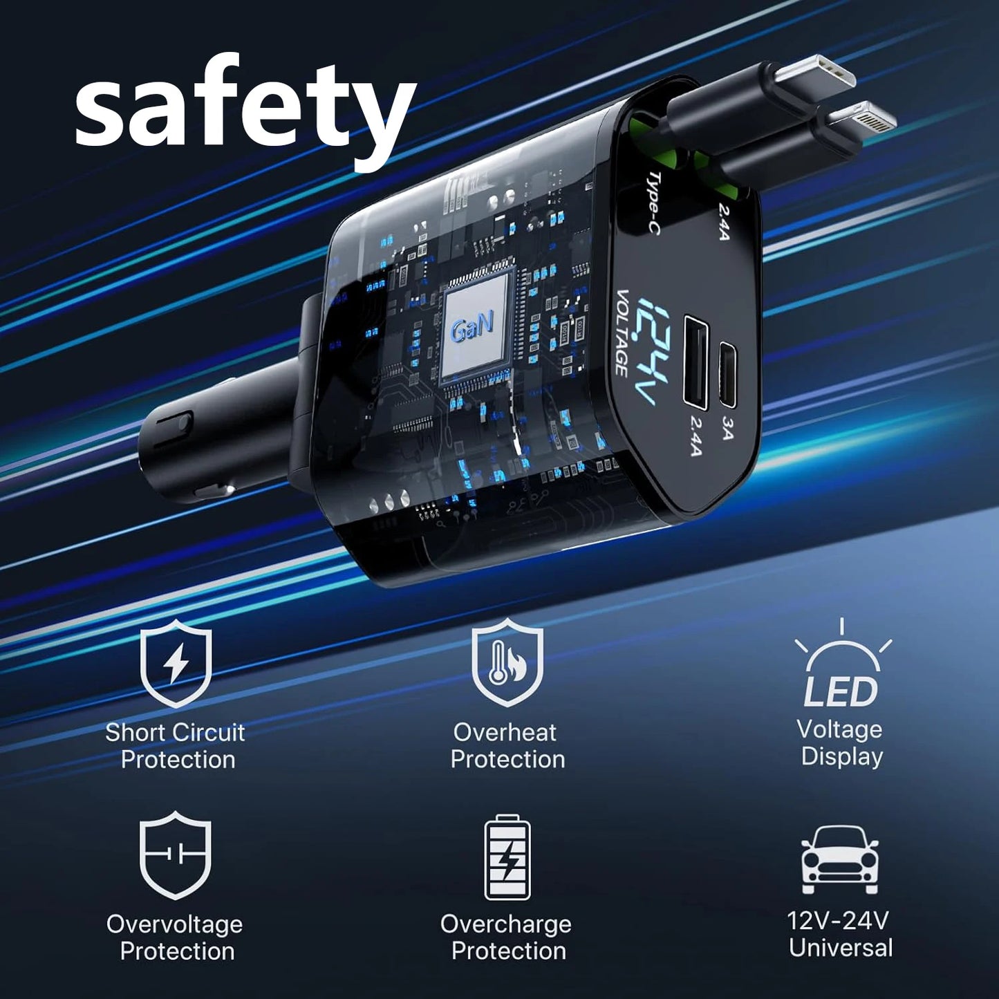 ⚡ SwiftCharge 4-in-1 Retractable Car Charger