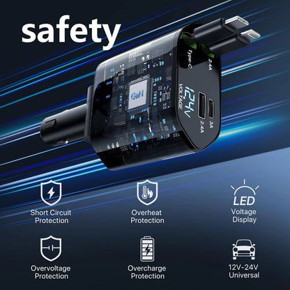⚡ SwiftCharge 4-in-1 Retractable Car Charger