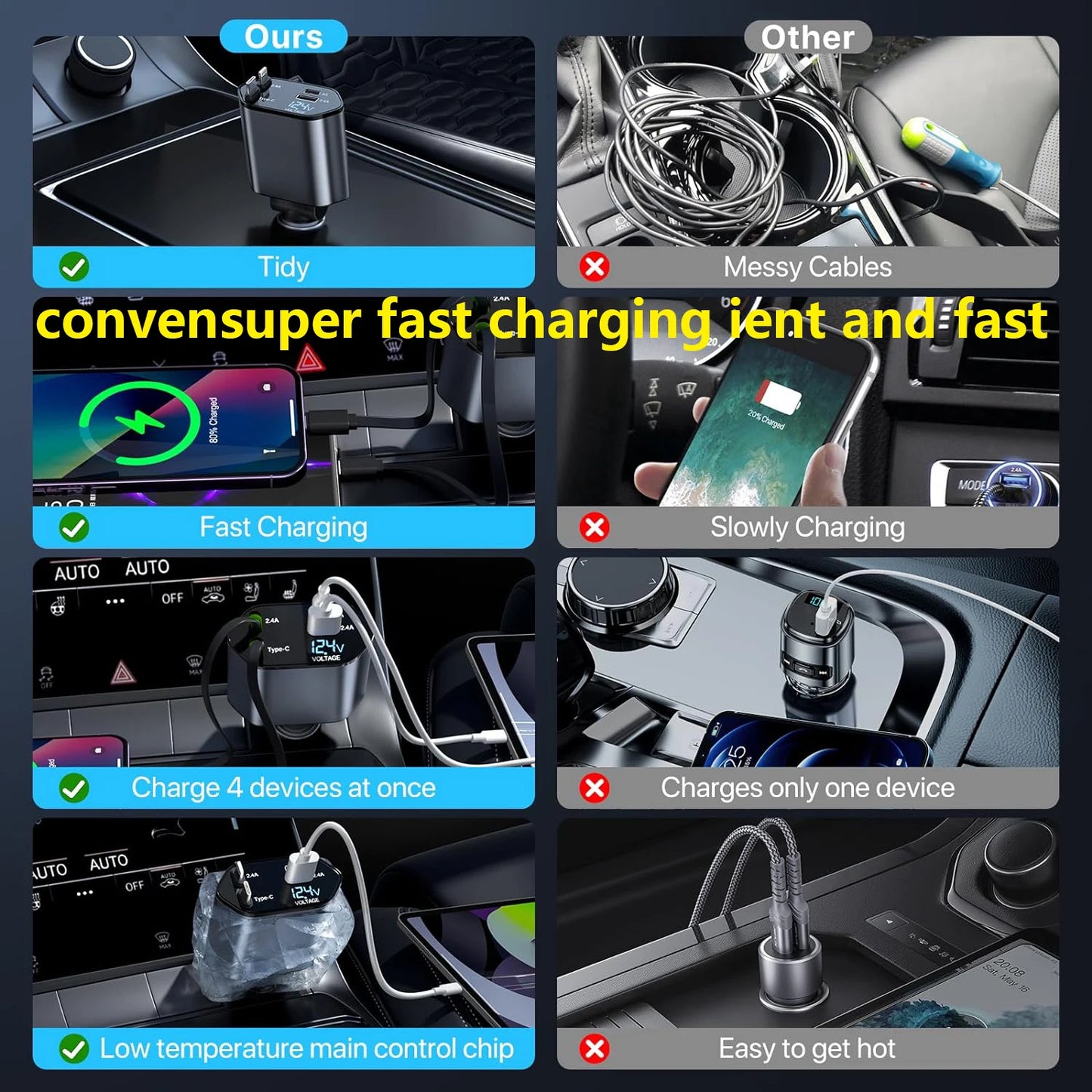 ⚡ SwiftCharge 4-in-1 Retractable Car Charger