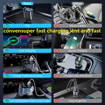 ⚡ SwiftCharge 4-in-1 Retractable Car Charger