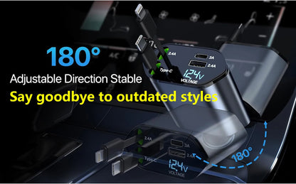 ⚡ SwiftCharge 4-in-1 Retractable Car Charger